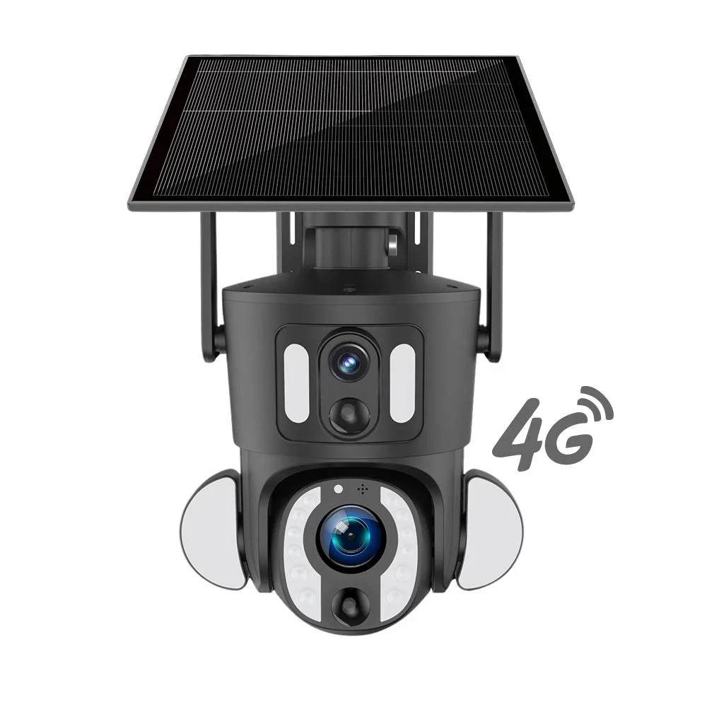كاميرا مراقبة طاقة شمسية 4K بشريحة بيانات 4G - عدستين ثابته ومتحركه بتقنية الزوم 20X